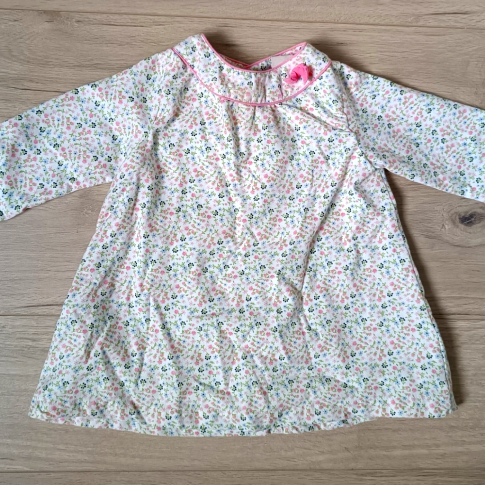 Floral Long Sleeve Dress with Pink Accents